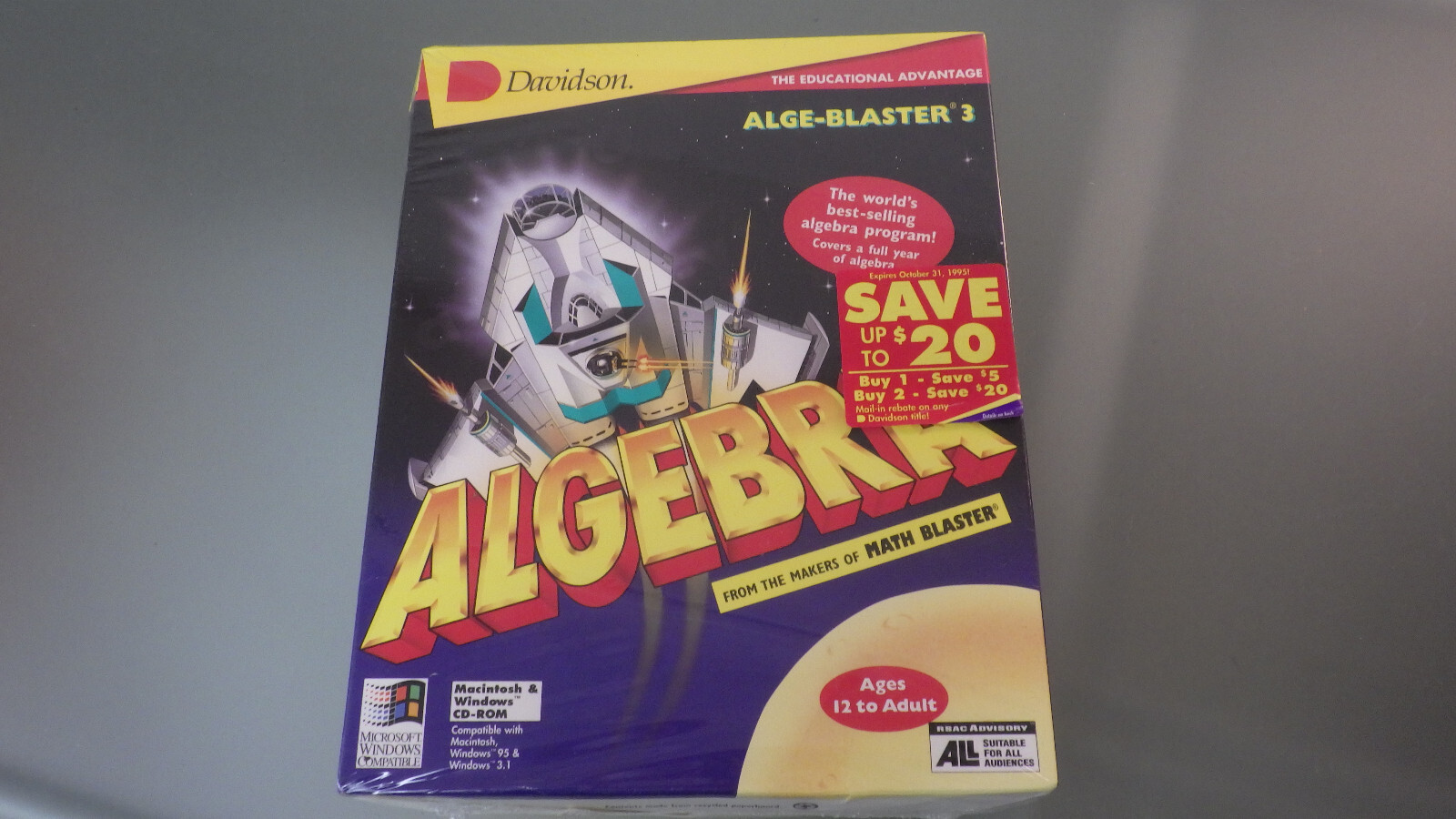 Vtg 1995 Davidson PC Software FACTORY SEALED Big Box *ALGE-BLASTER 3 Windows Mac