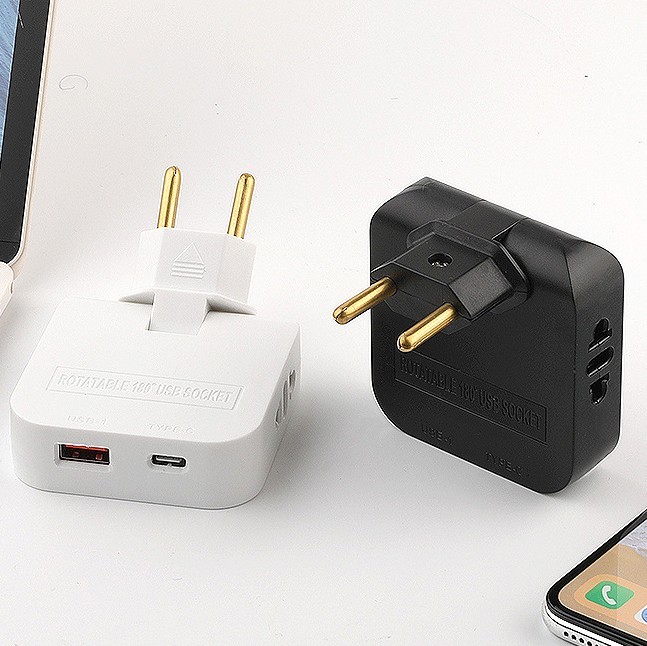 2pcs EU 180-Degree Rotatable Multi Plug Converter with USB TYPE C 16A 250V HOME