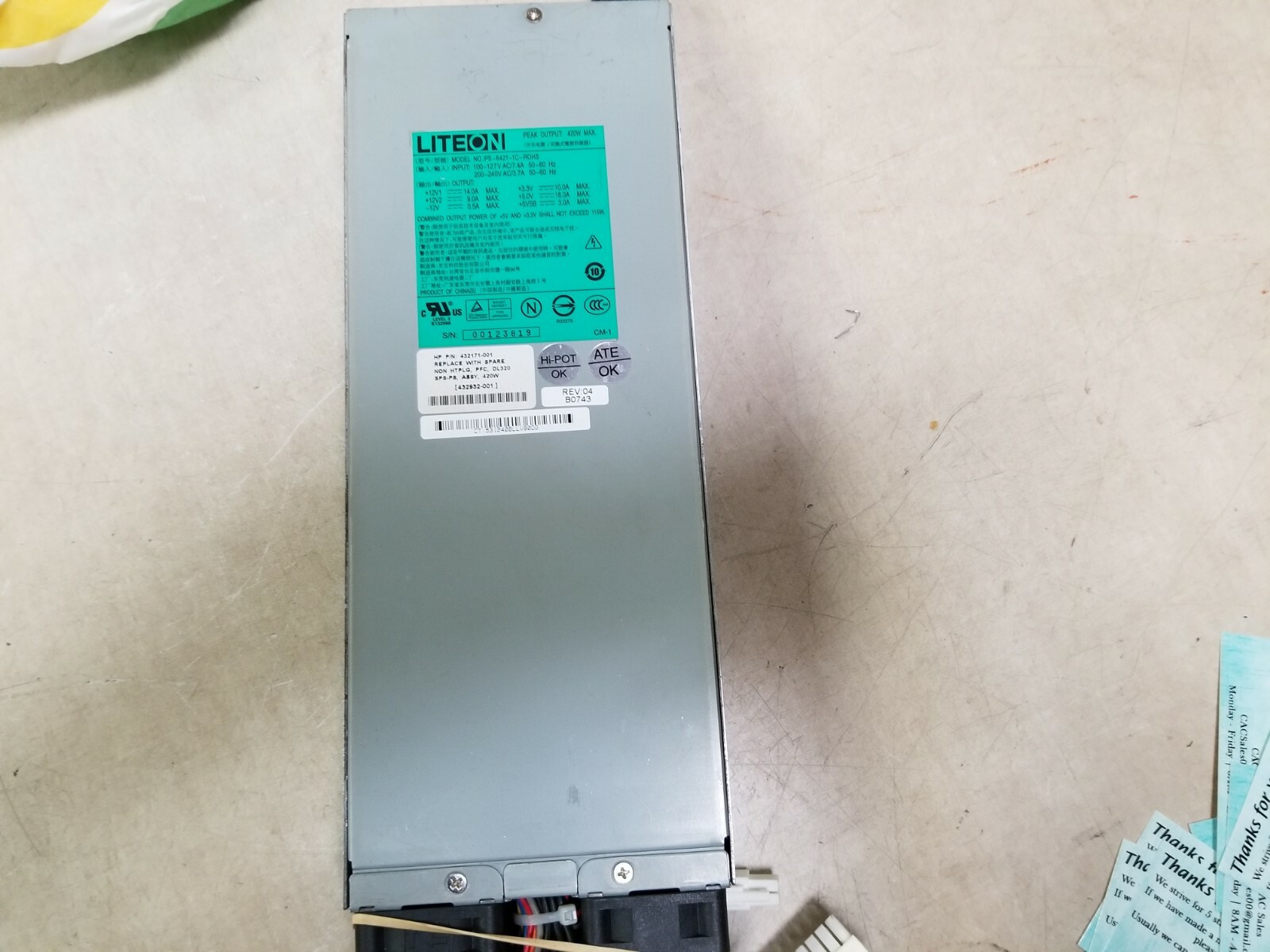 HP 432932-001 432171-001 PS-6421-1C-ROHS 420W DL320 G5 Power Supply