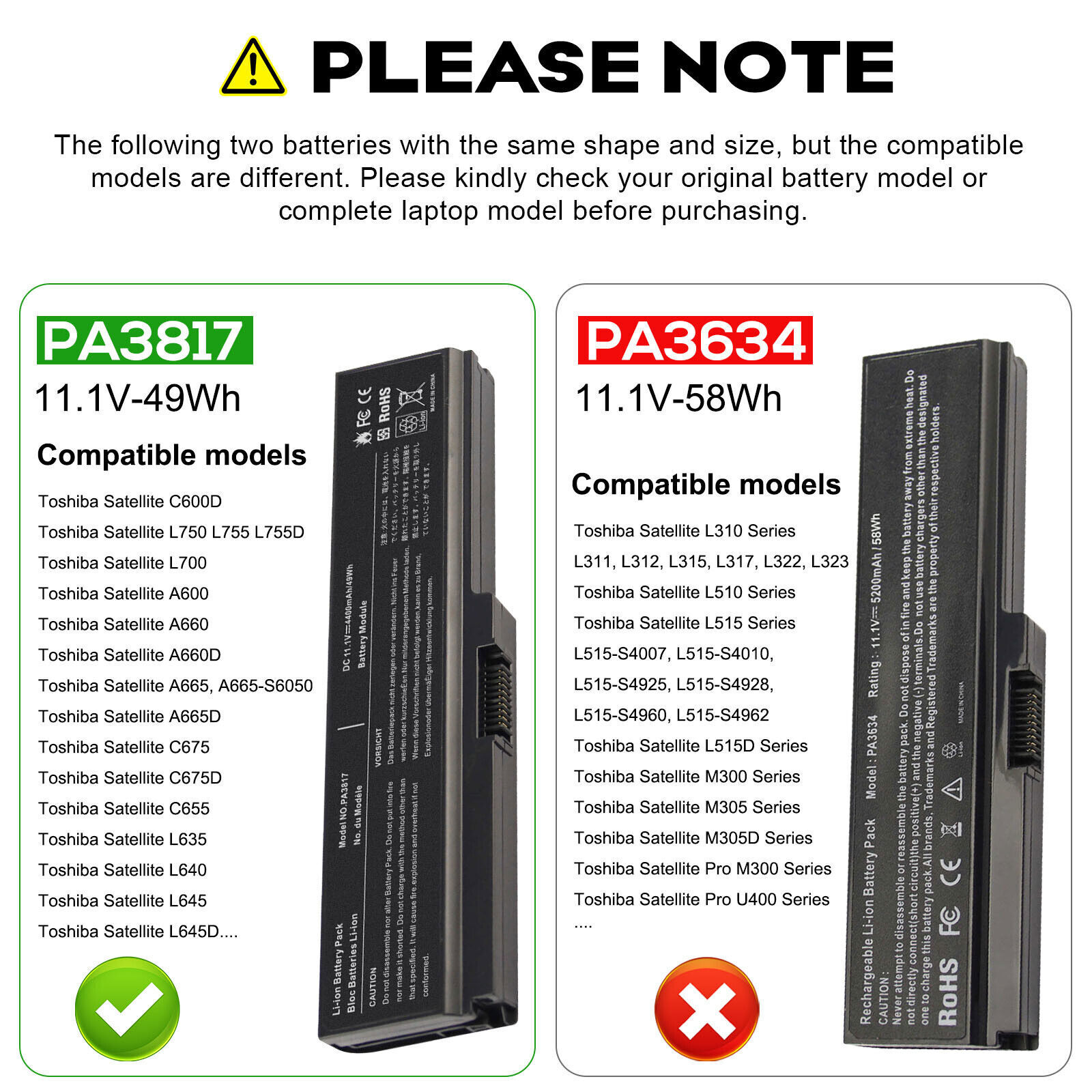 PA3817U-1BRS 58Wh Battery for Toshiba Satellite L755 C655 M645 L675 PA3819U-1BRS