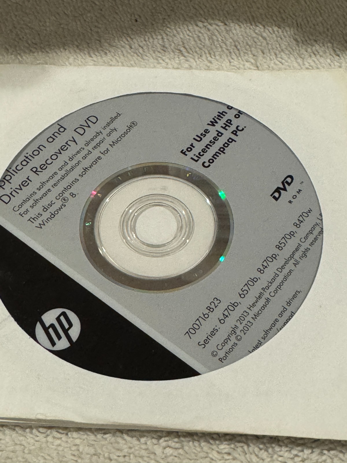 HP Driver Recovery Windows 8 Series 6470b, 6570b, 8470p---SEALED
