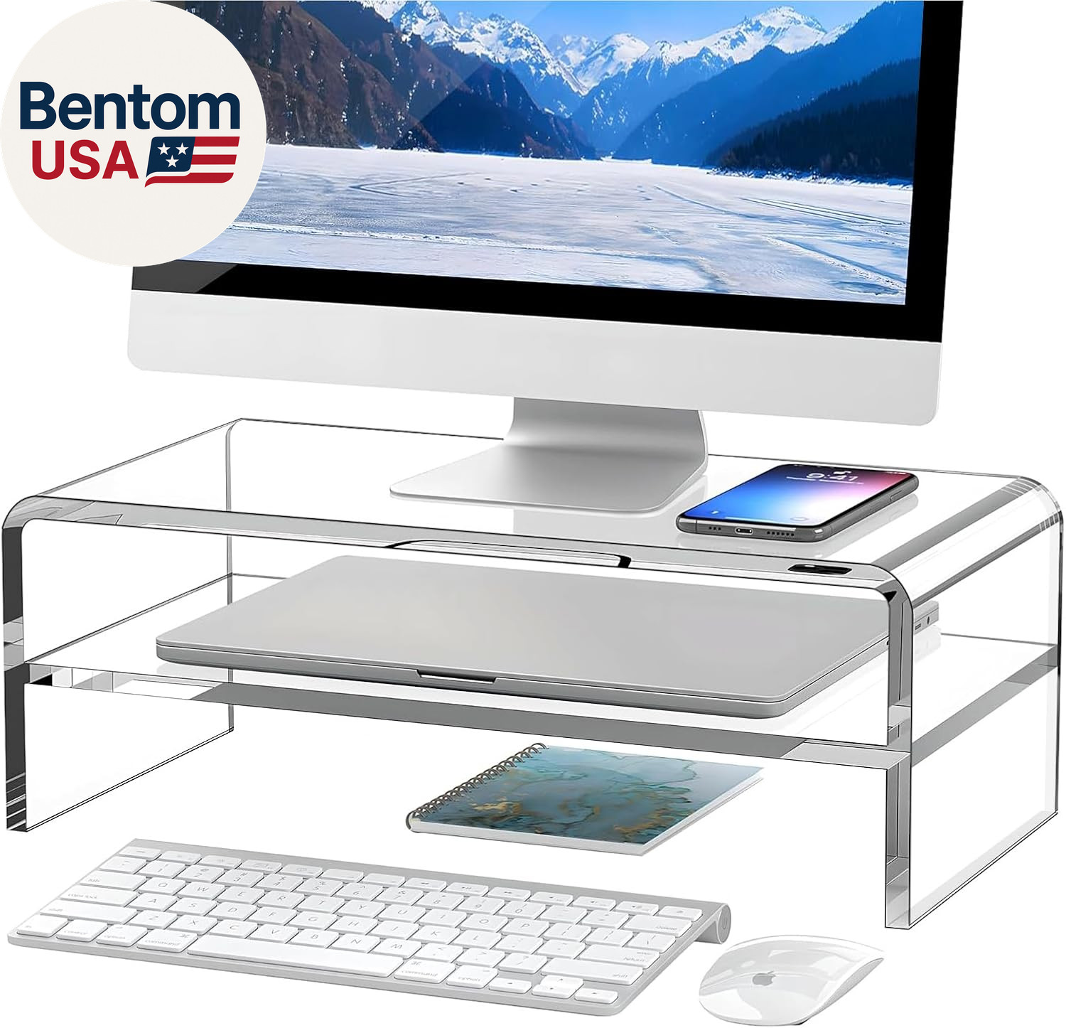Clear Acrylic Monitor Stand Riser 2 Tier, 5.12 Inches High Clear Computer Desk O