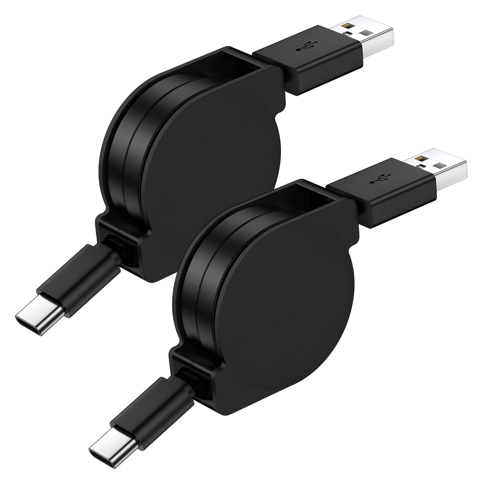 Retractable USB C Cable 3FT 2Pack, Samsung C 3 feet, Black