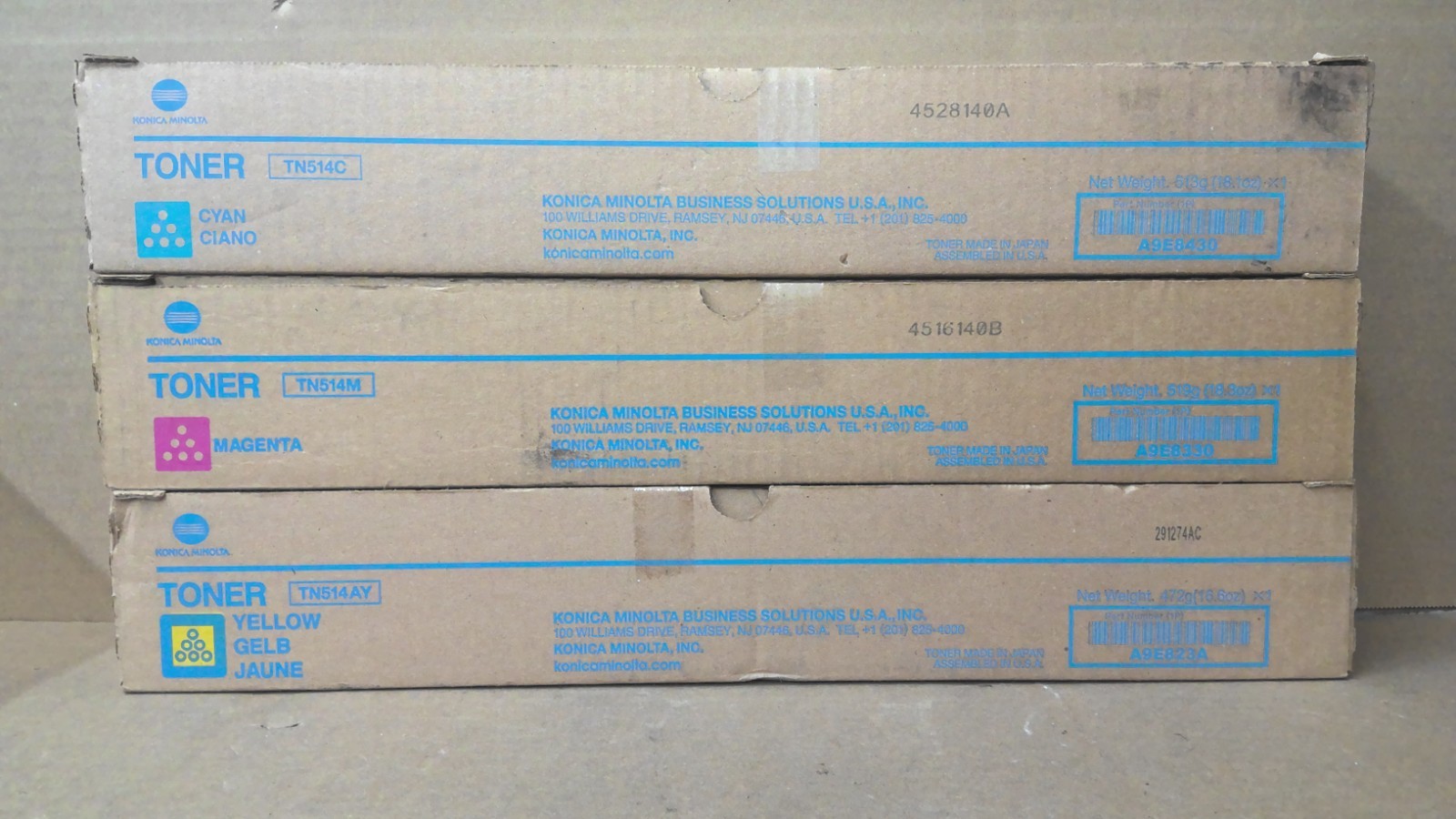 Konica Minolta TN514 Toner Cartridge Set Yellow Magenta Cyan