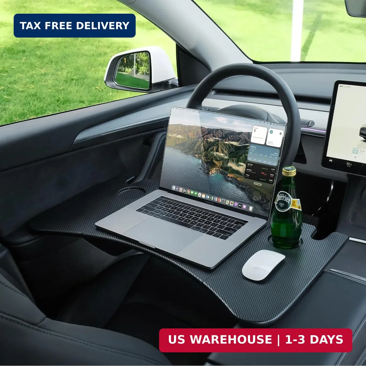 YONZEE Foldable Desk Food Tray (Carbon Edition) for Tesla Model Y Model 3 S X Y
