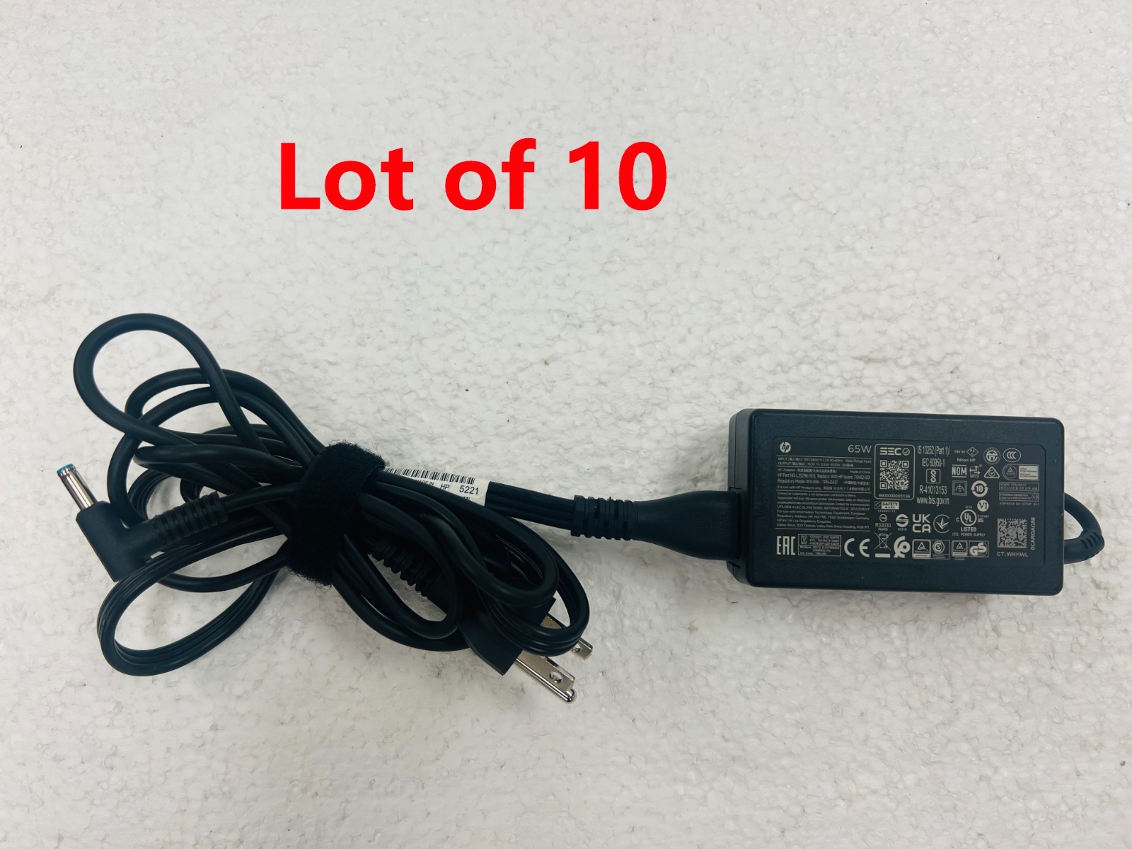 Lot of 10 Genuine HP 65W Blue Tip 4.5mm*3.0mm Laptop Charger AC Power Adapter