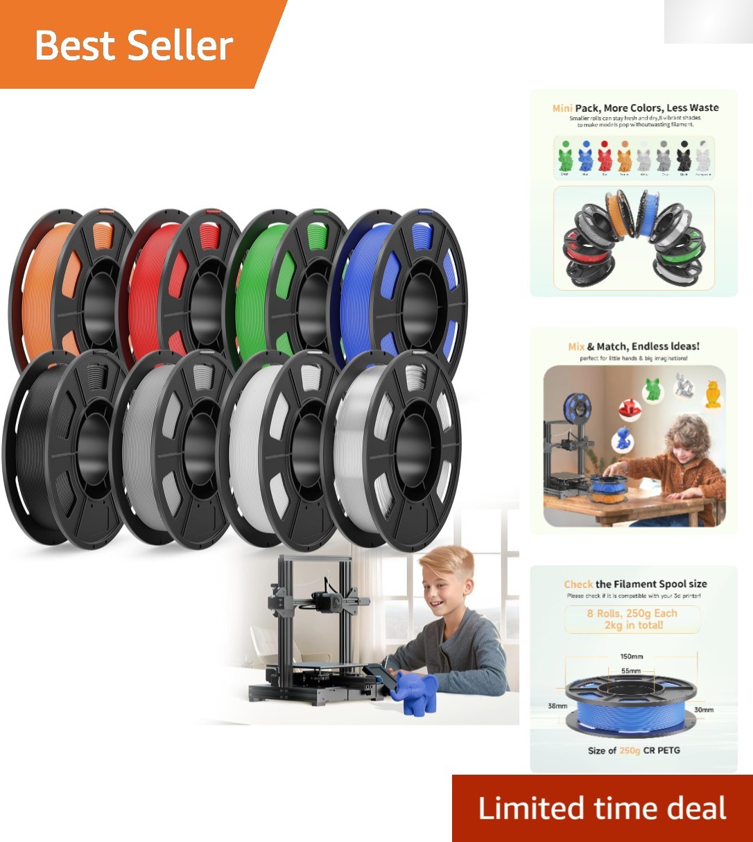 Versatile CREALITY 2kg PETG Filament Pack - Vacuum-Sealed for Quality Control