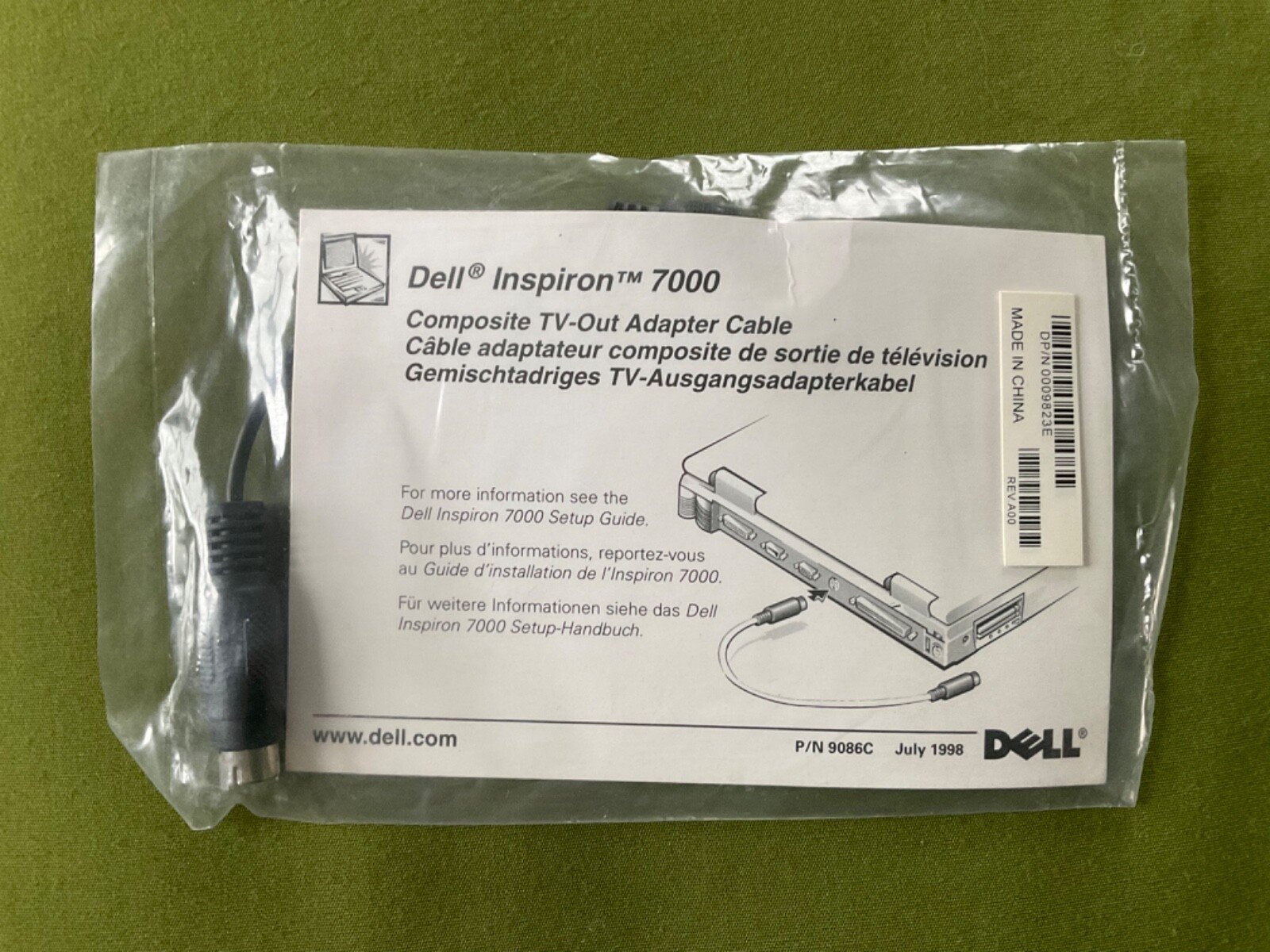 NEW Dell Inspiron 7000 Composite TV-Out Adapter Cable 9086C