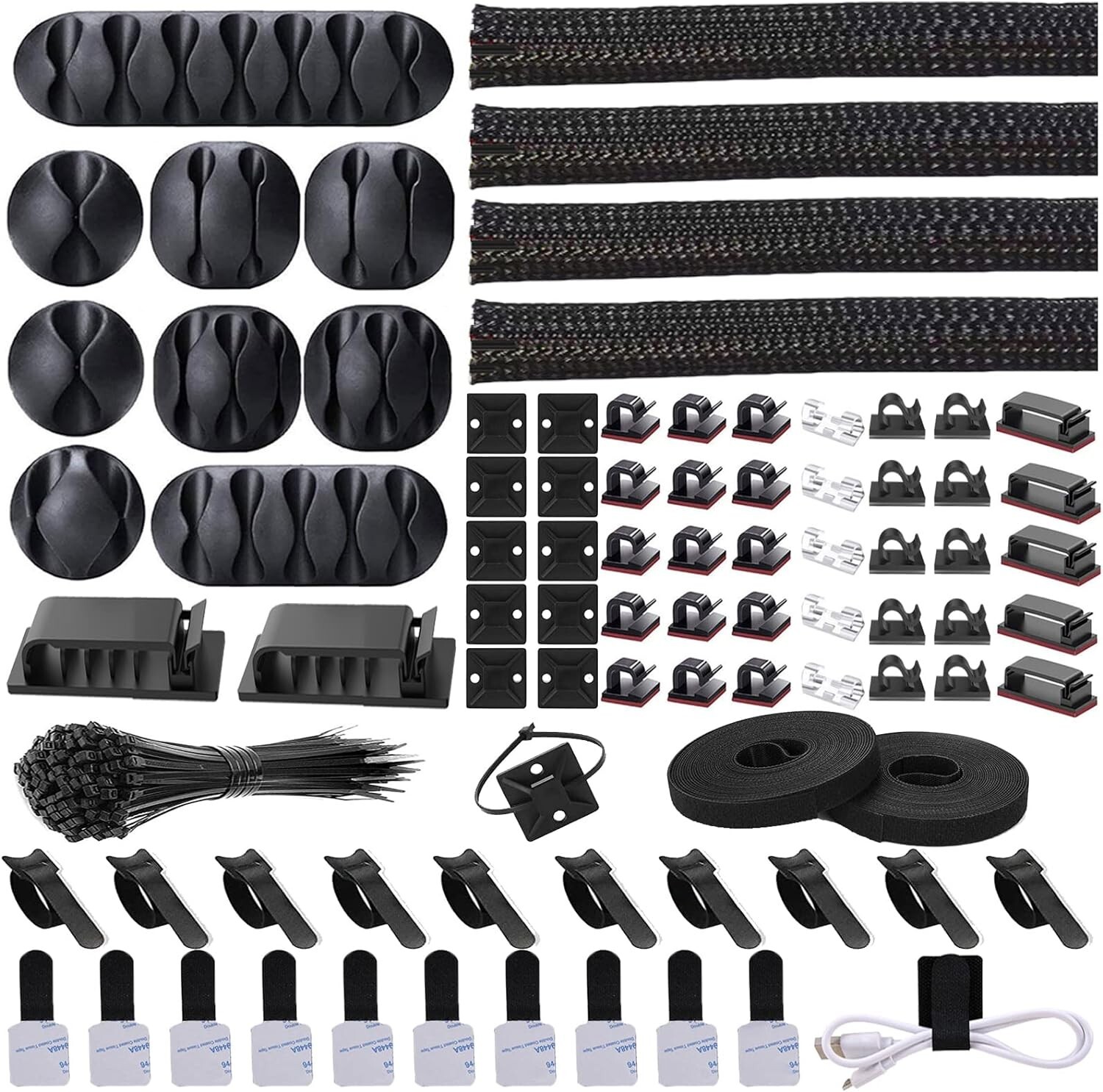 Cord Management Organizer Kit 4 Cable Sleeves 41 Clips 10pcs Ties for TV Office