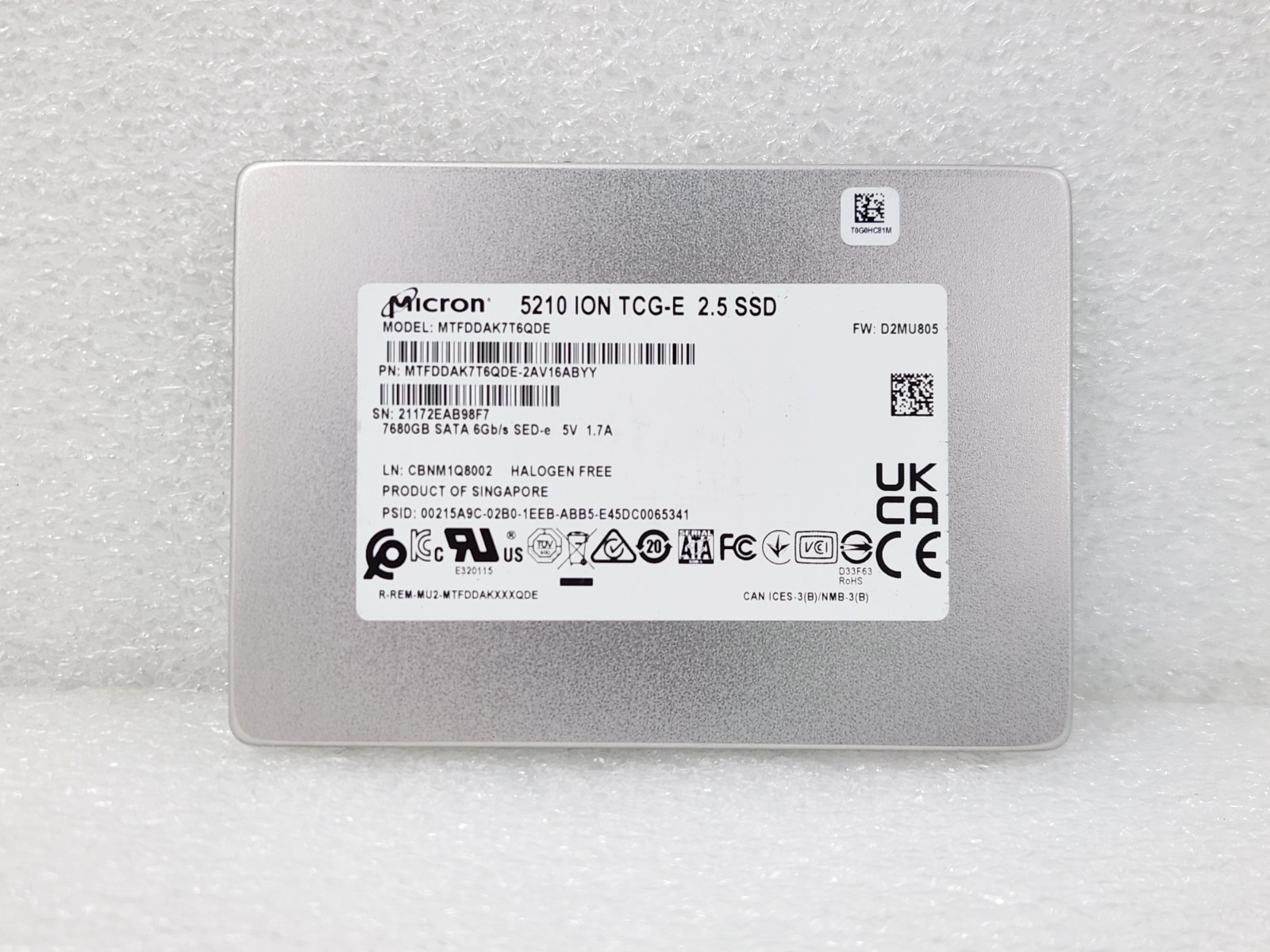 Micron MTFDDAK7T6QDE 5210 ION 7.68TB SATA 6Gb/s 2.5-Inch Solid State Drive