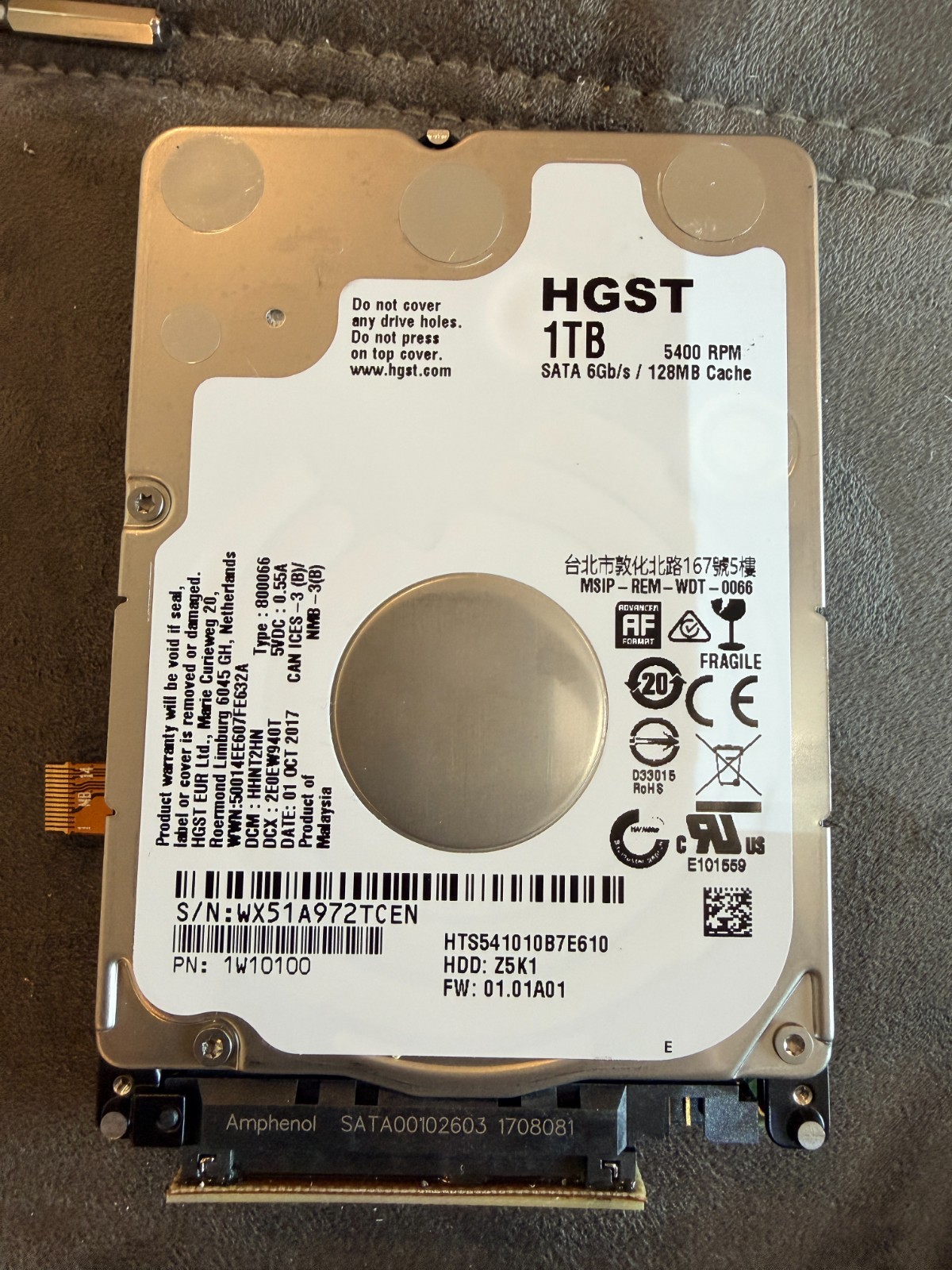 HGST 1TB - HTS541010B7E610 - 5400 RPM 6Gbps 128MB Cache Laptop HDD