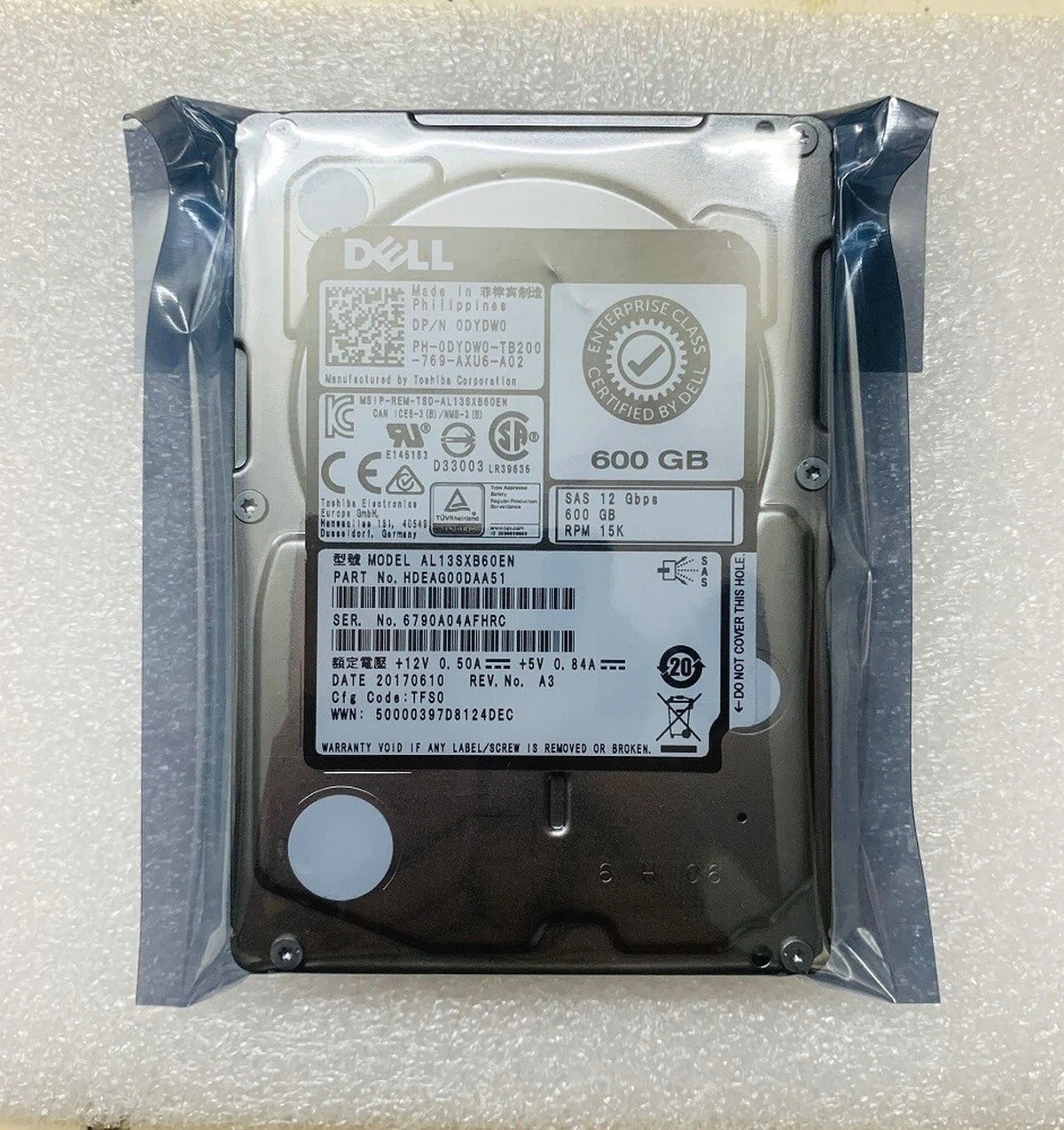 1pcs Dell 600GB 15K 12G SAS 2.5" Enterprise HDD Hard Drive 0DYDW0 AL13SXB60EN