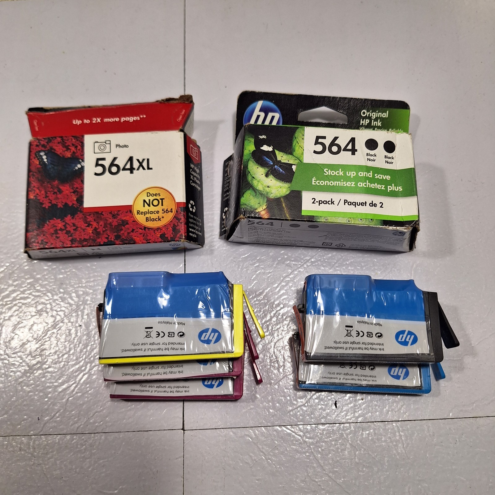 Lot 8 Genuine HP 564xl Cartridges Black & 564 Tri-Color Ink Expired 2015-2022