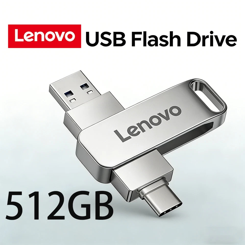 Lenovo USB 3.2 512GB OTG Flash Drive USB-C Type-C Metal Memory Stick Pen Drive