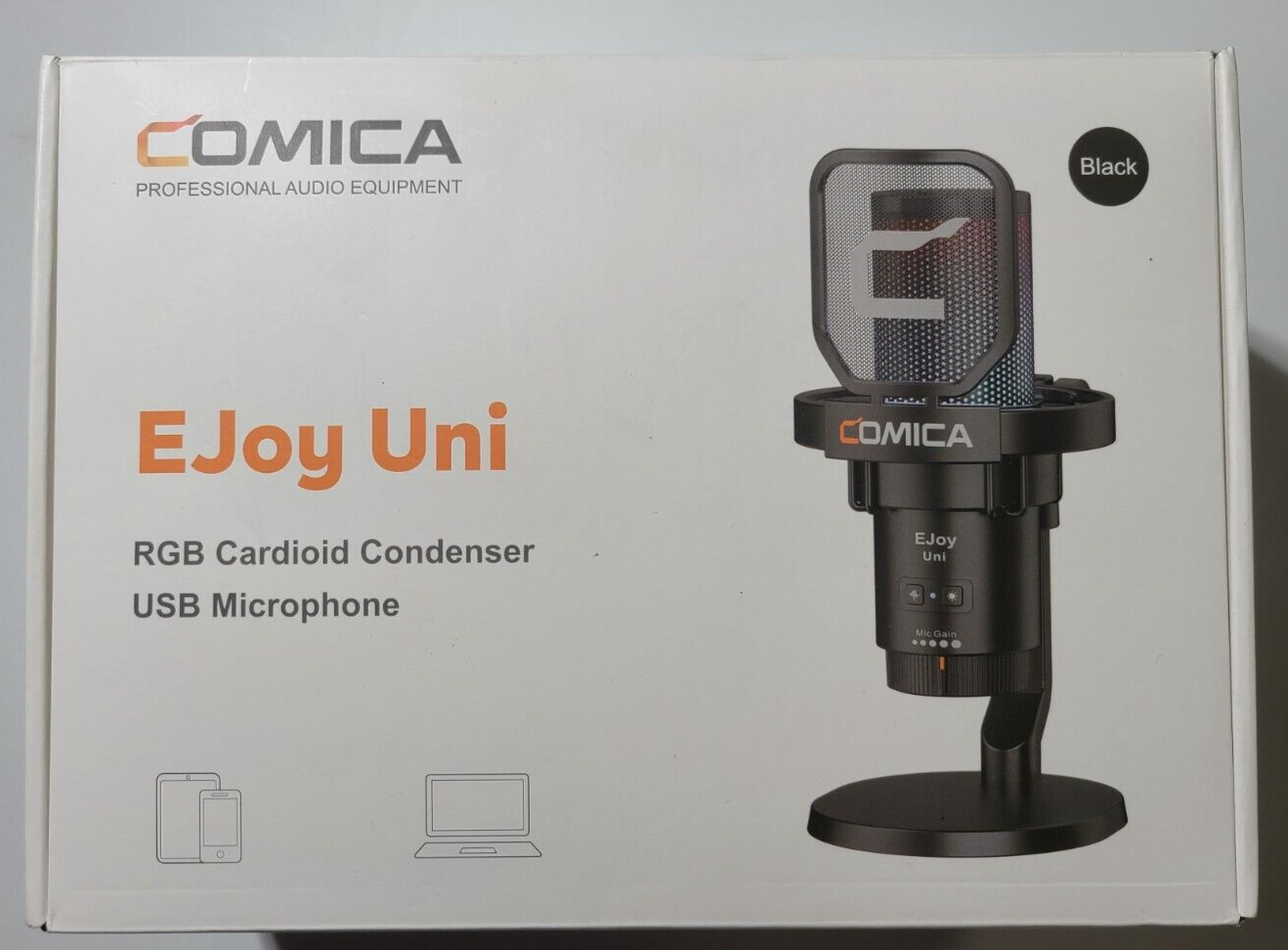 Comica (‎EAUS-CC00005) EJoy Uni(D) RGB Cardioid Condenser USB Microphone, Black
