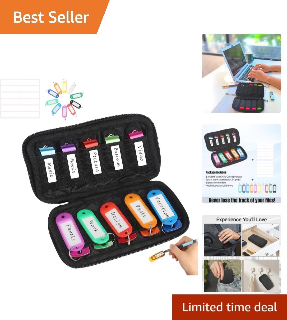 Compact Neoprene USB Drive Holder Organizer with 10 Slots - Stylish & Portable