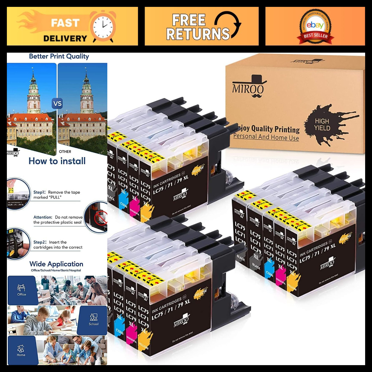 High-Quality Ink Cartridge Replacement 15 Pack for Brother LC75 LC71 LC79 XL - C