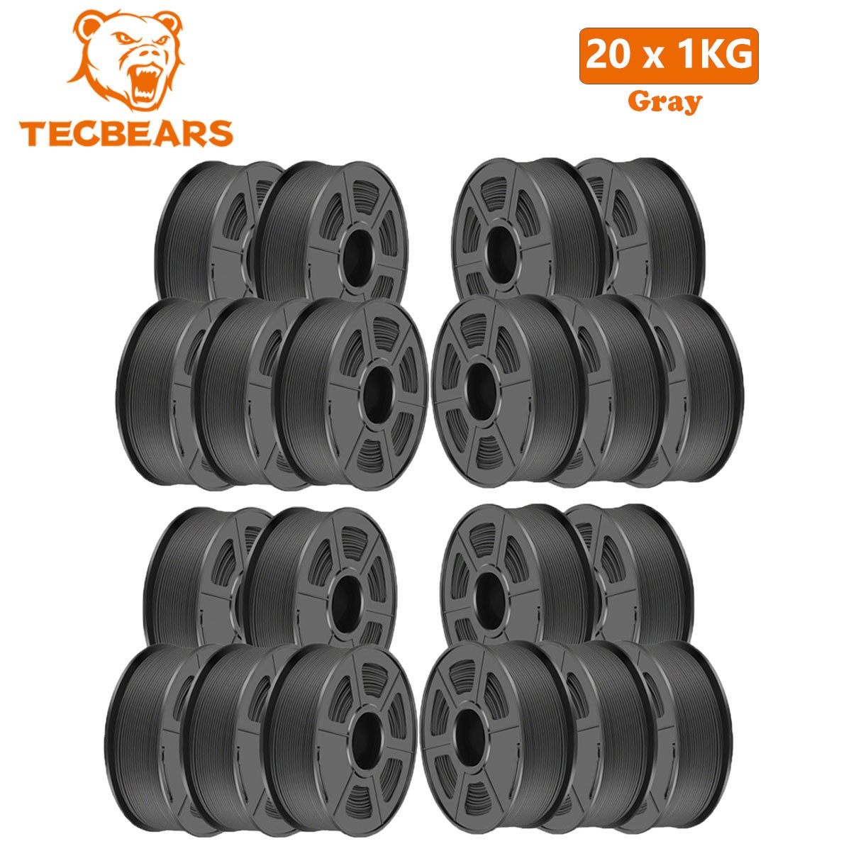 TECBEARS 20KG PETG High Speed Matte Gray 600mm/s 3D Printer Filament 1.75mm