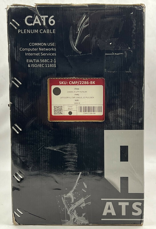 ATSCABLES CMP 2286-BK BULK CAT6 23AWG-4 UTP PLENUM 1000FT 550 MHZ ETHERNET CABLE