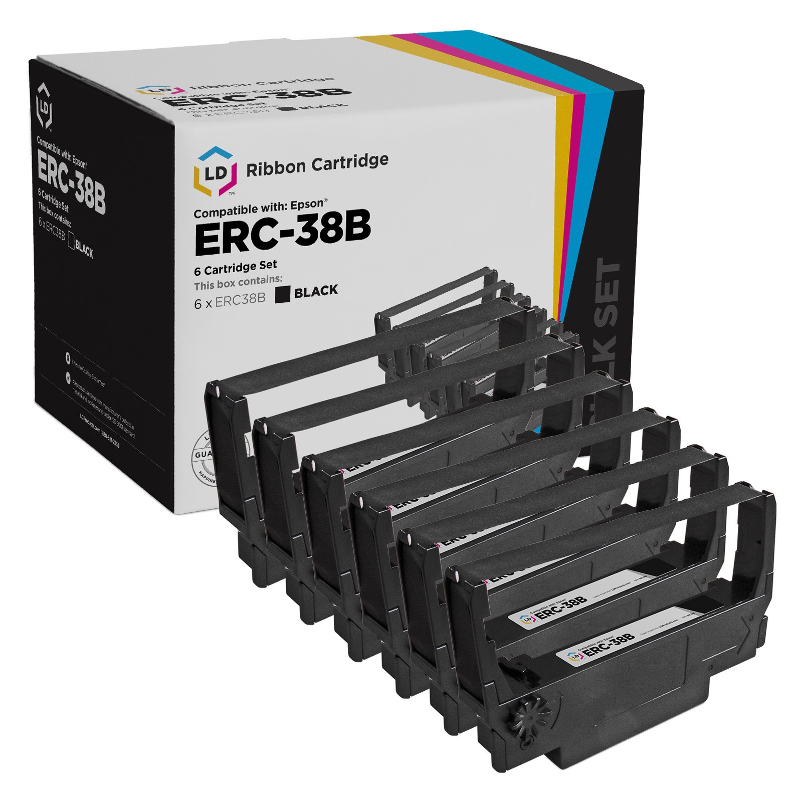 LD 6 Pack ERC-38B Black Ribbon Cartridge for Epson ERC-38 TM-300A TM-300B TM-300