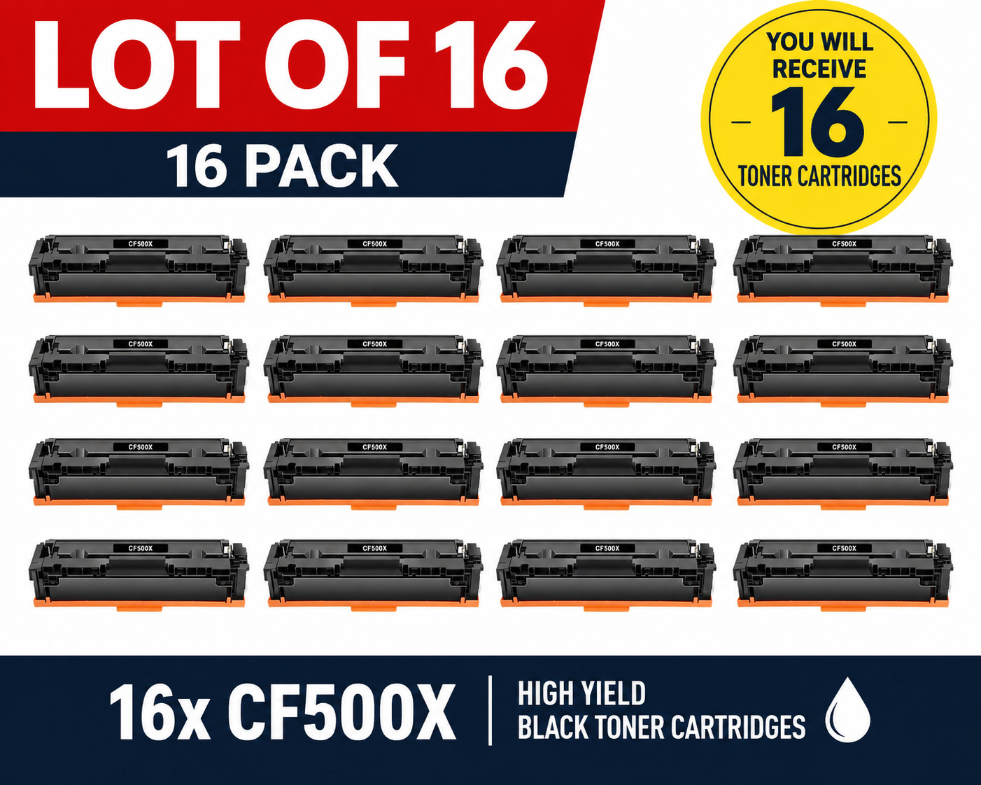 CF500X 202X Black Toner Cartridge HP Color LaserJet Pro M254dn M281cdw 16 Pack