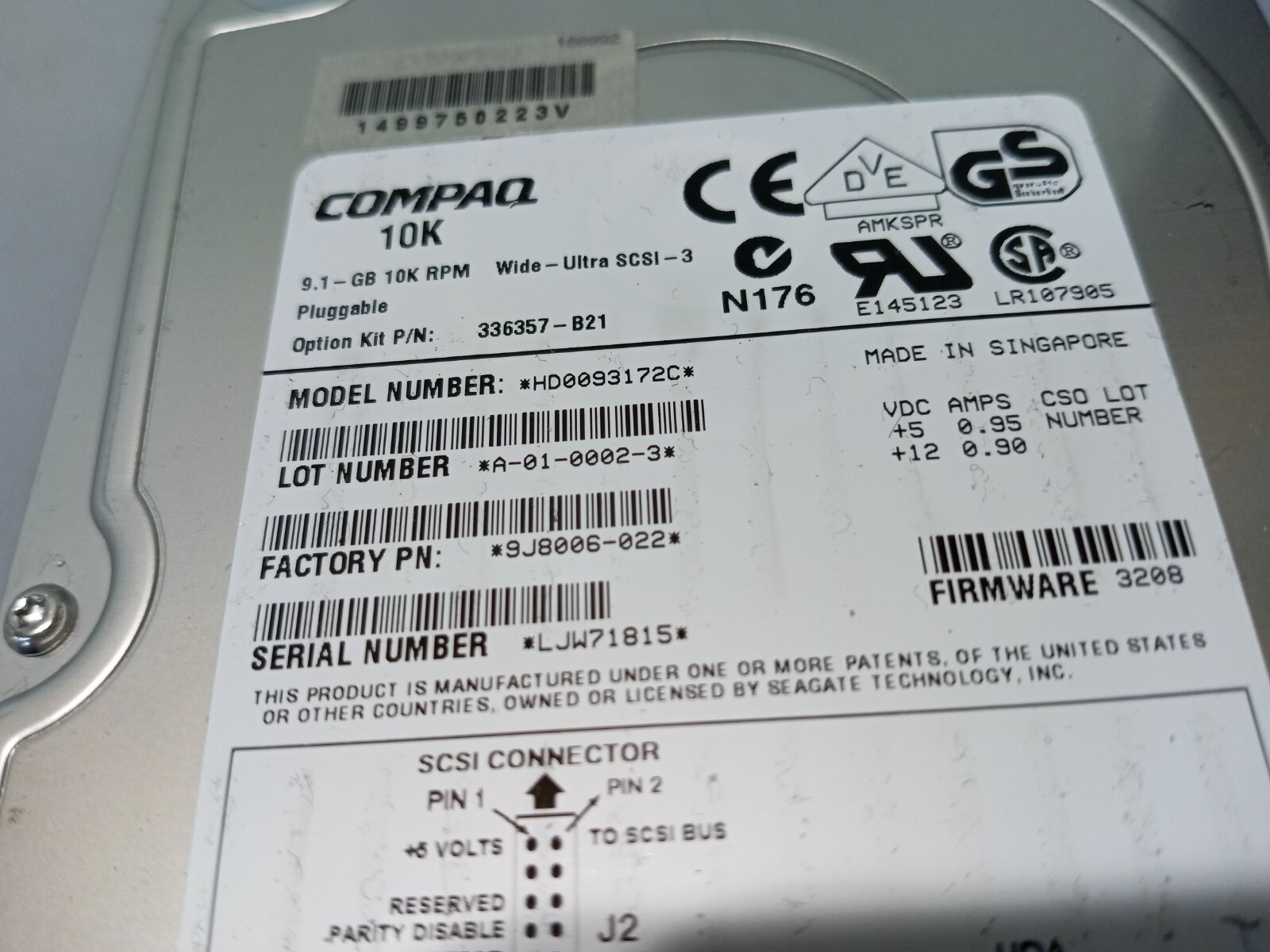 336366-001 Compaq 366381-001 9.1GB Wide Ultra SCSI3 80Pin 10K with tray, NOB NOS