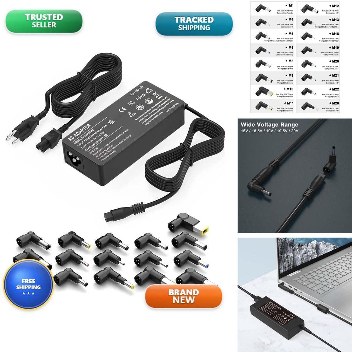 SZGUDULO 90W Laptop Charger for Dell HP Acer 16 Tips