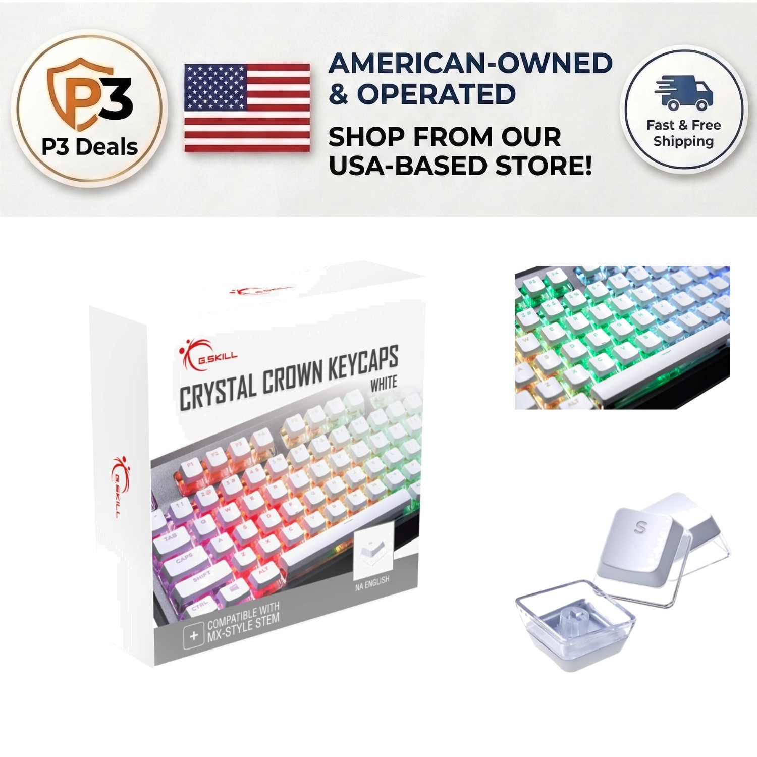 Dual-Layer Crystal Crown Keycaps - ANSI 104 Layout for Mechanical Keyboards