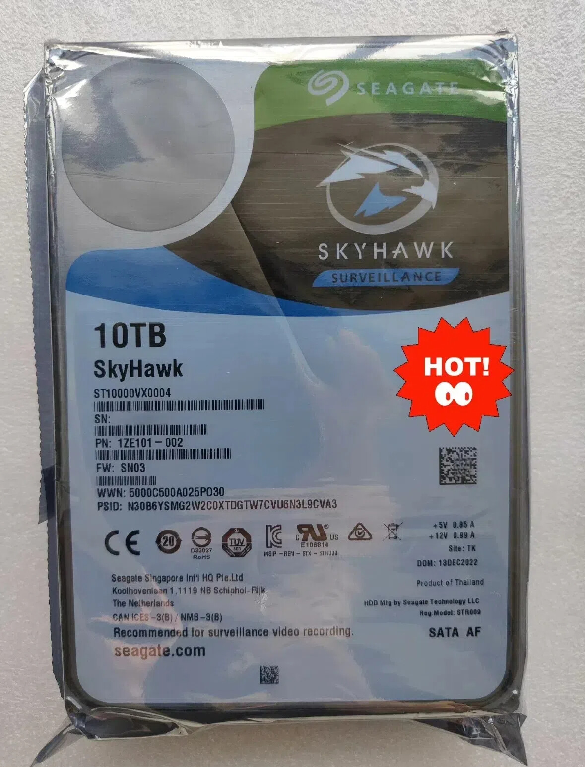 Seagate SkyHawk 10TB ST10000VX0004 Sata 6Gb 3.5" 7200RPM 256MB HDD Hard Drive