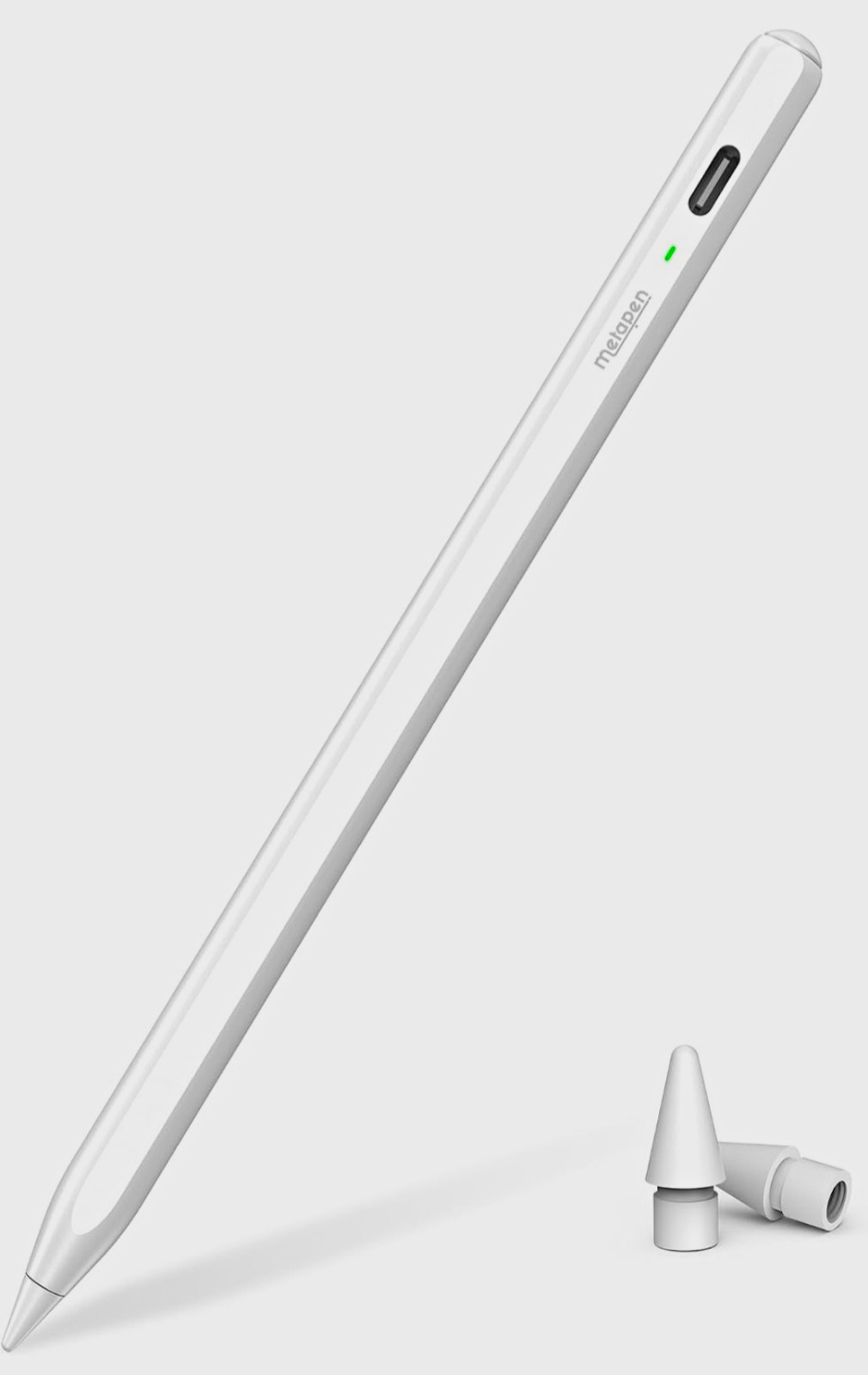 Metapen Pencil Air8 Stylus for iPad, White USB-C, Palm Rejection, LED