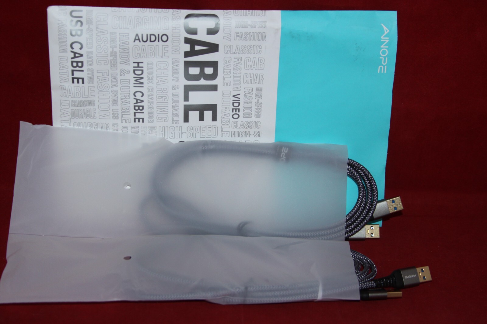 USB 3.0 Cable Male-A to Male-A, 6.6 ft., 2 Pack, Grey, Ainope, Nylon