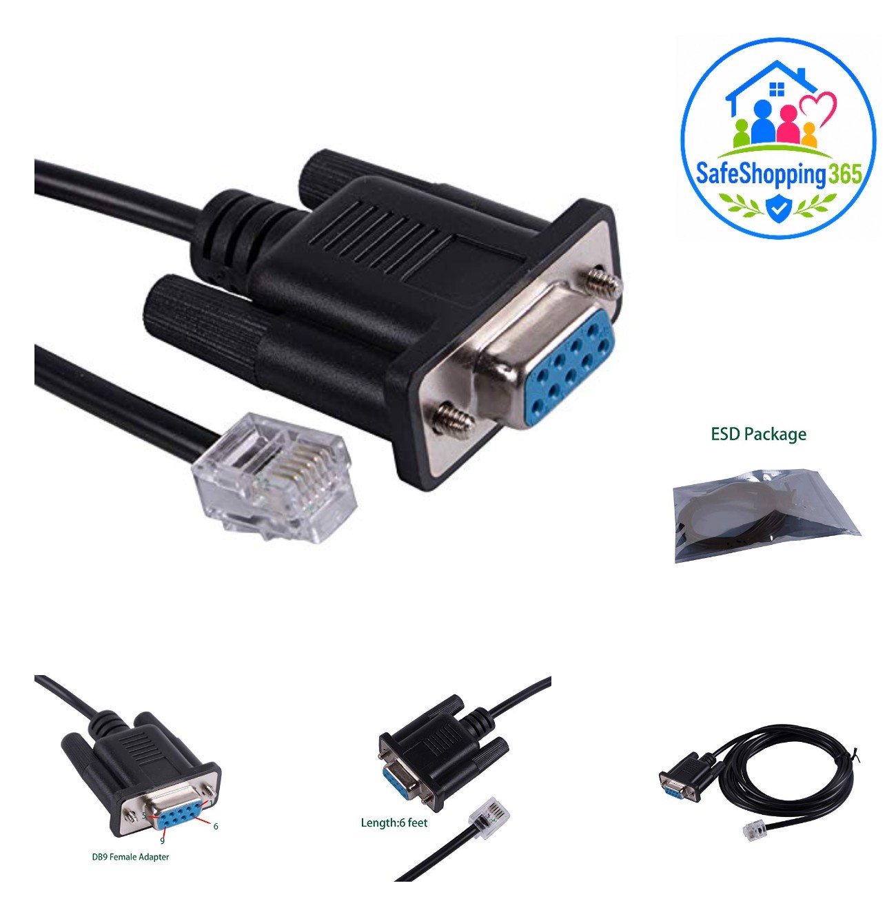 DB9 Serial RS232 to RJ12 6P6C Adapter Cable 6 Feet for APC Rack PDU Data