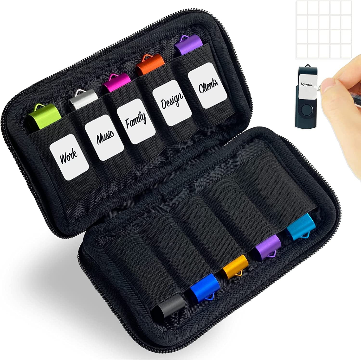 10 Slot Neoprene USB Flash Drive Case Storage Organizer Bag Pouch with Labels