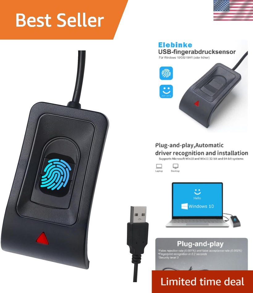 Compact USB Fingerprint Reader for Windows 10/11 - 10 Fingerprint Capacity