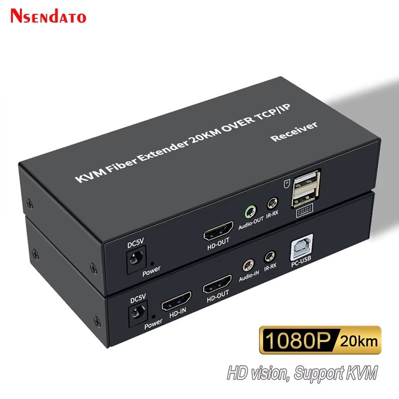 Nsendato HDMI KVM Fiber Optic Extender 20KM Transmitter Receiver 1080P