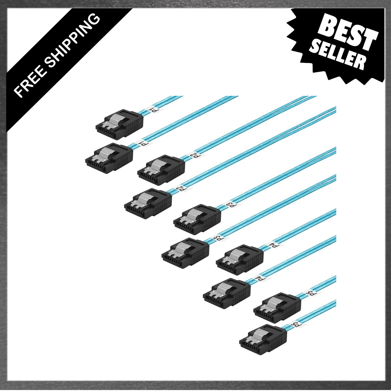 SATA-III Cable 0.5M 5 Pack Thin SATA 6Gbps Cables Straight Flexible for HDD SSD