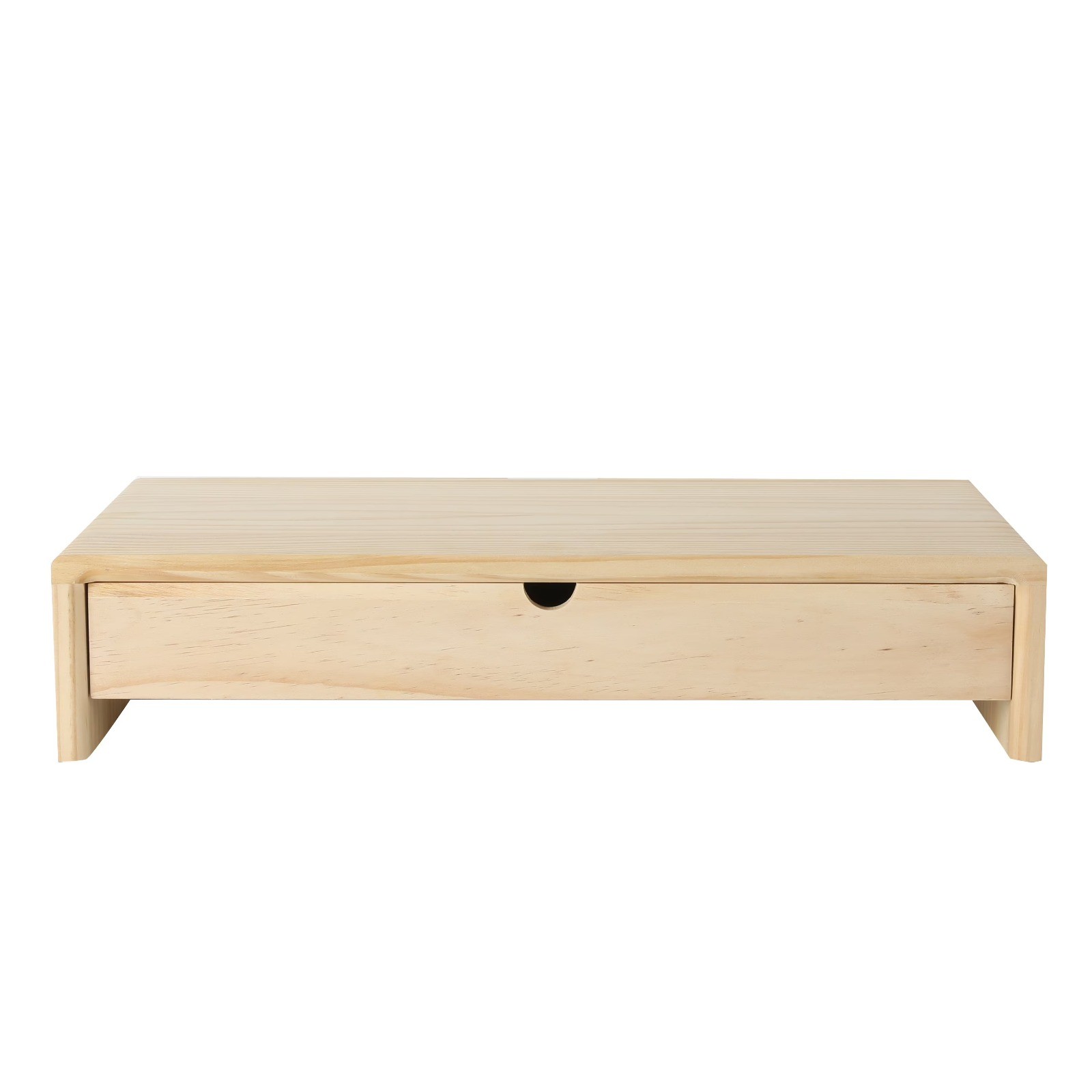 Wooden monitor stand, lifts screen and offers extra storage space