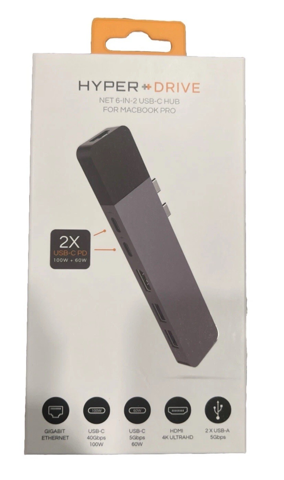 Hyper Drive Net 6-In-2 USB-C Hub For MacBook Pro Model GN28N Gray New