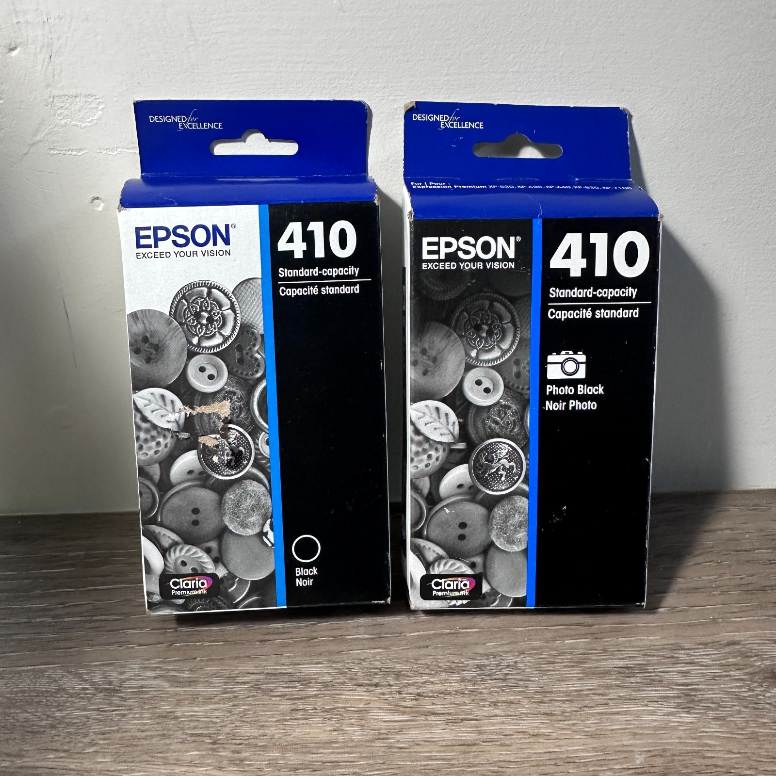 2X Epson 410 Ink Standard Capacity Exp's 3/2-027, 8/2026 Black & Black Photo