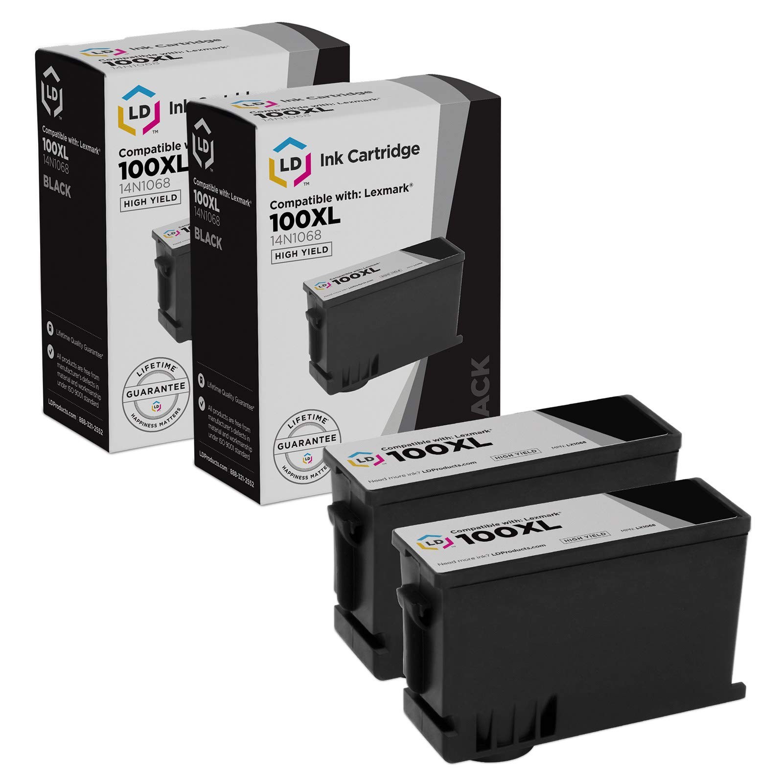 LD Compatible Lexmark 100XL / 100 14N1068 2pk High Yield Black Inkjet Cartridges