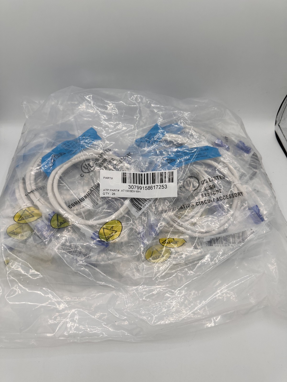 Cat5e Ethernet Cable 3ft White Allen Tel AT1503EVWH ETL Verified Pack of 25