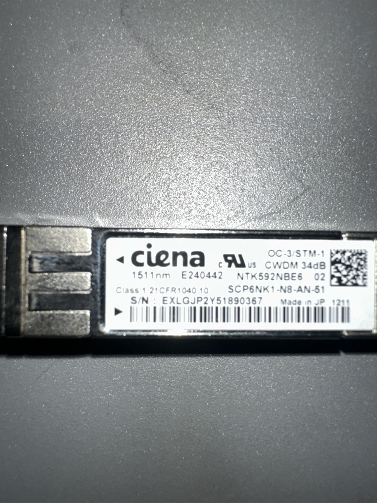 Genuine Ciena NTK592NBE6 Ciena OC-3/STM-1 CWDM 1511nm 34dB SFP WMOTCNUJAA
