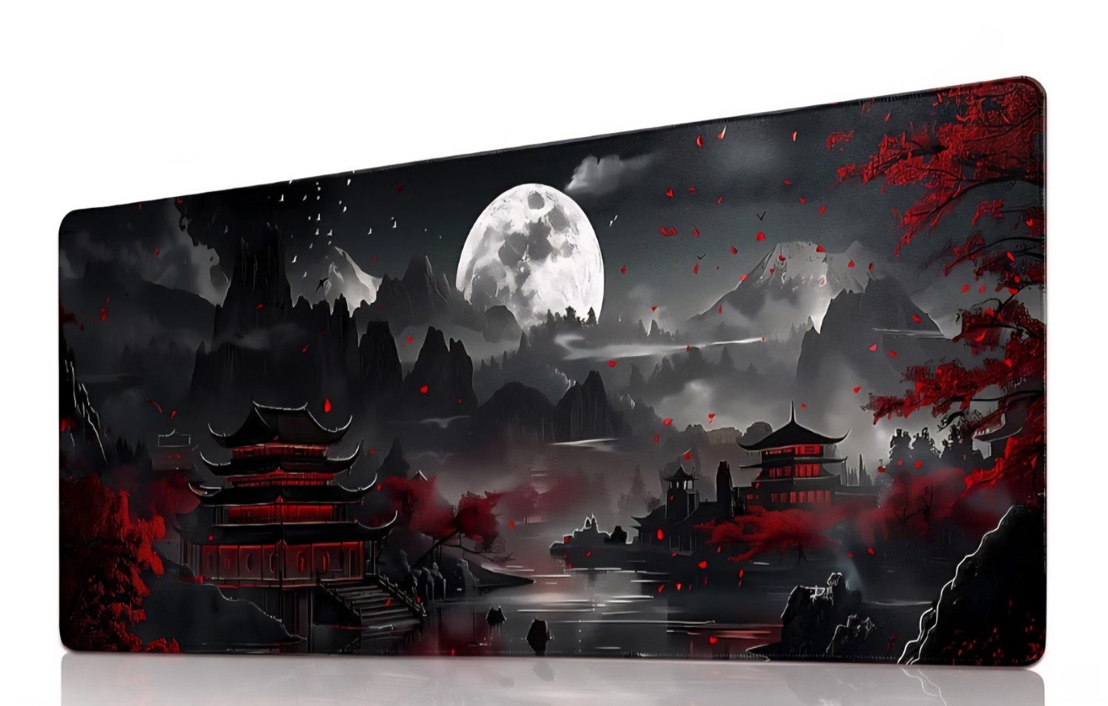XL Extended Gaming Mouse Pad Japanese Landscape Red Moon Desk Mat Non-Slip
