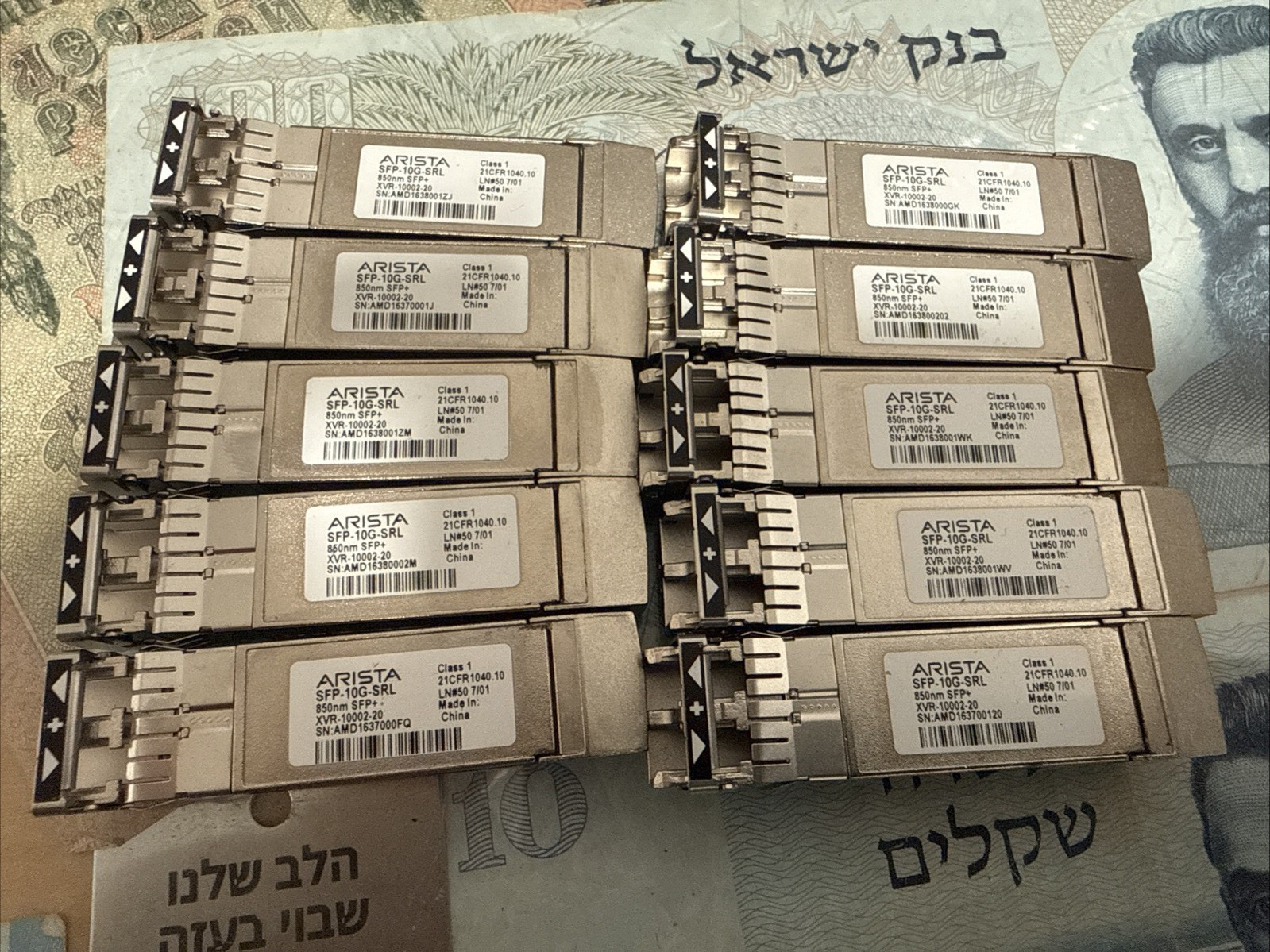 Lot of 10x Arista SFP-10G-SRL XVR-10002-20 10GBASE-SRL SFP+ 850nm Transceiver