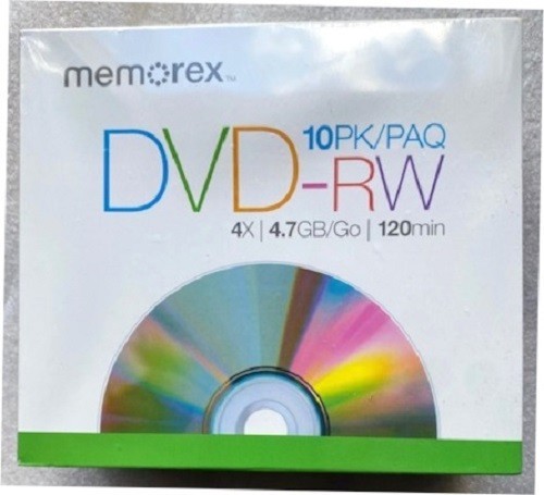 NEW Memorex 10 Pack DVD-RW 4x 4.7GB 120 Minute Blank Discs w/ Slim Cases/Sealed