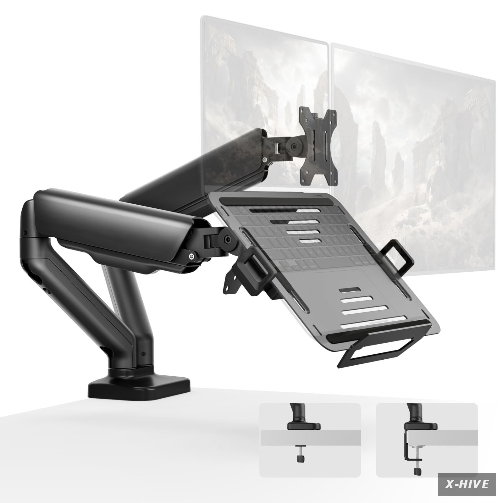 monTEK Dual Arm 2-in-1 Desk Mount,Laptop & Monitor,Fits 12–18" Laptops