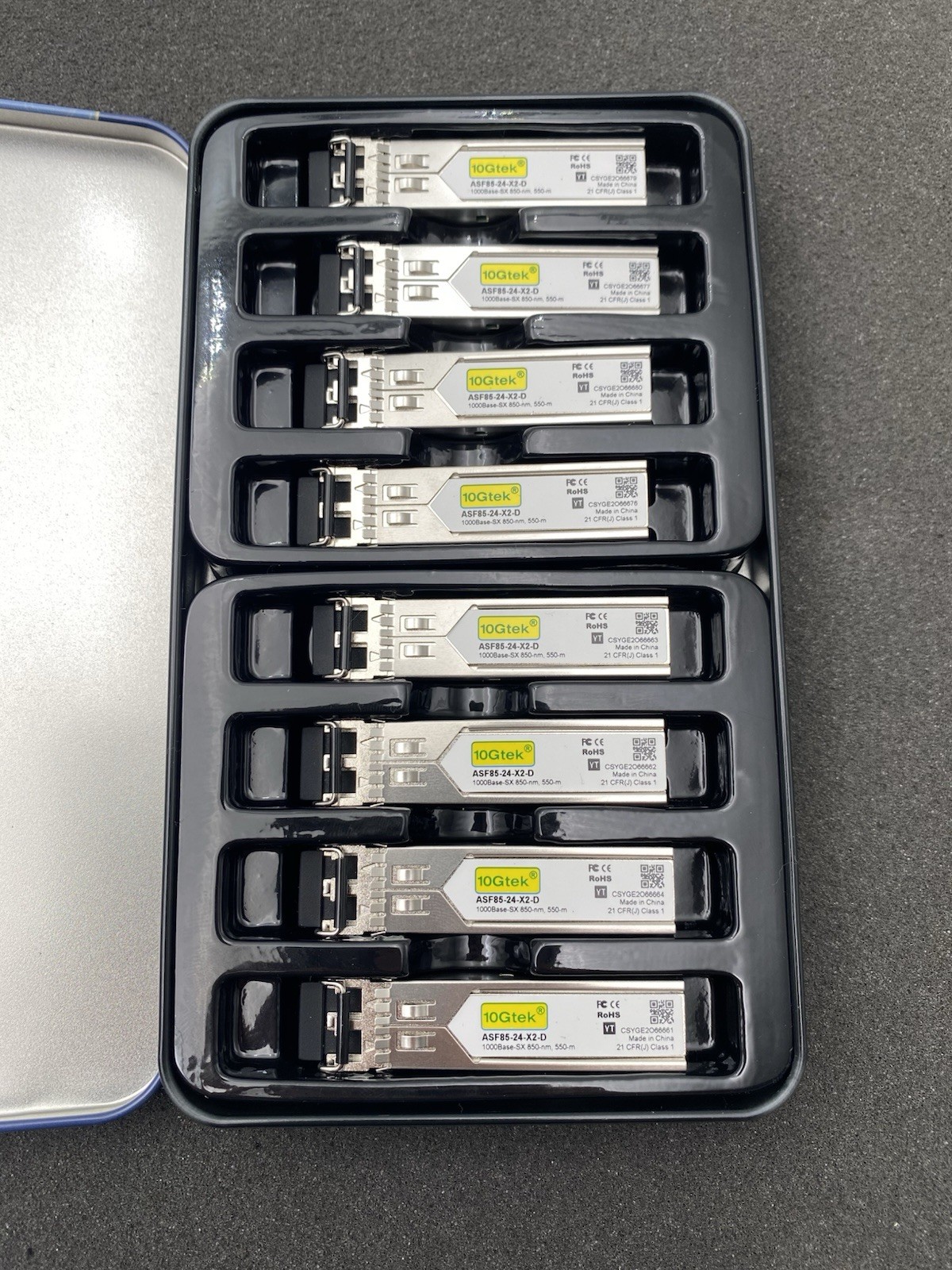 Lot of 8 - 10Gtek ASF85-24-X2-D SFP-SX 850nm 550m DDM Transceiver Modules