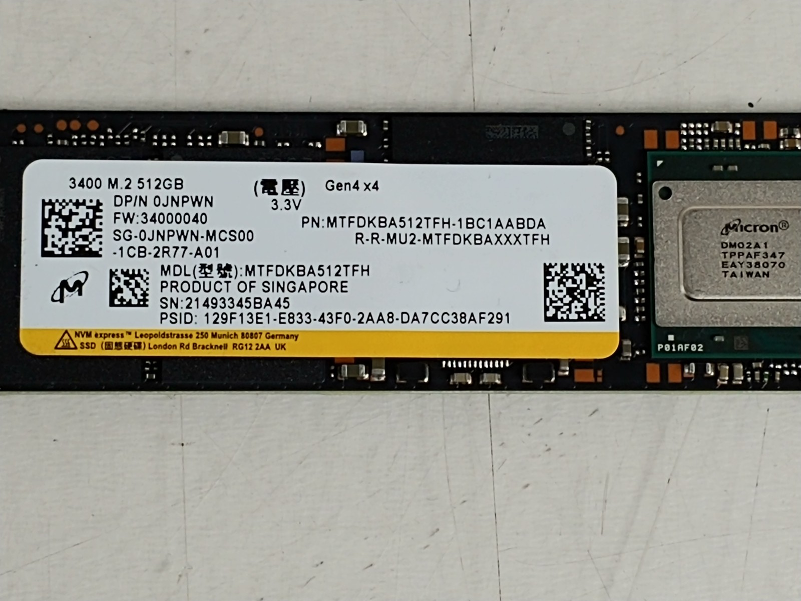 Micron 3400 MTFDKBA512TFH 512 GB NVMe 80mm Solid State Drive