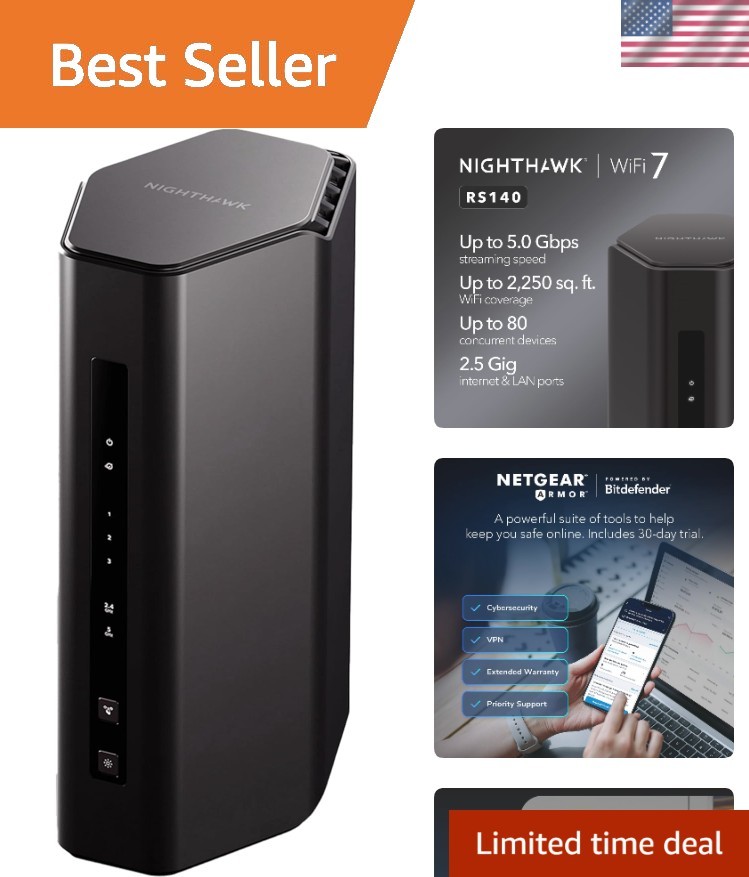 Upgrade to Nighthawk RS140: Fast 5.0 Gbps WiFi 7 Router with Internet Security