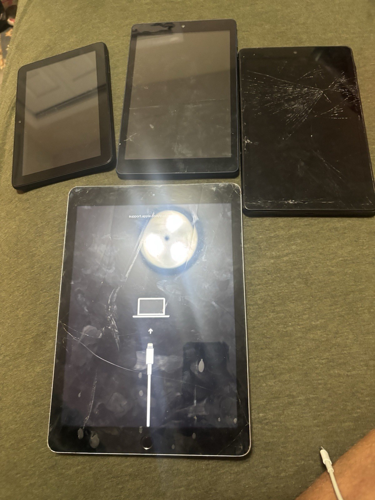 Lot of 4 Tablets For Parts Only - Apple iPad 5th Gen, Amazon Fire, 2x Onn AS-IS
